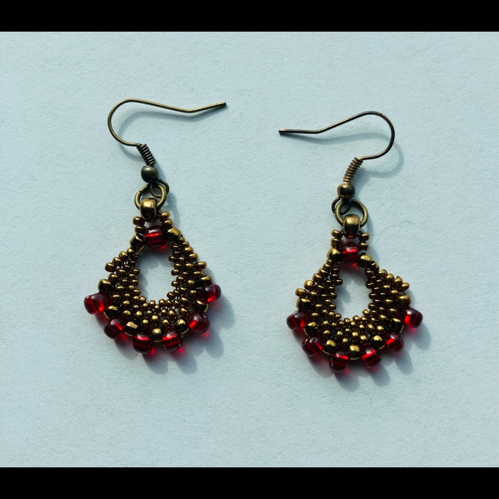 Gold/ red fan earrings